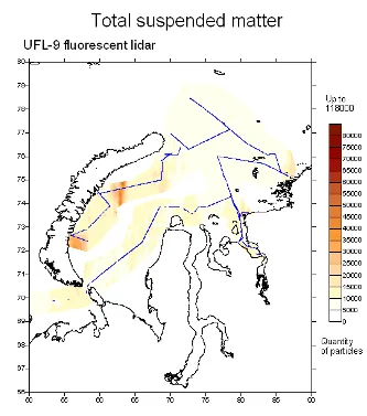 Interpolated particle count field mapped along the lidar track, Kara Sea, Regional composite
